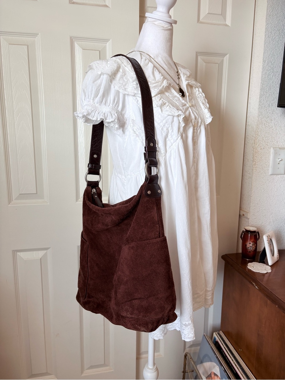 Garnet Hill Chocolate Brown Suede Slouchy Hobo Shoulder Bag